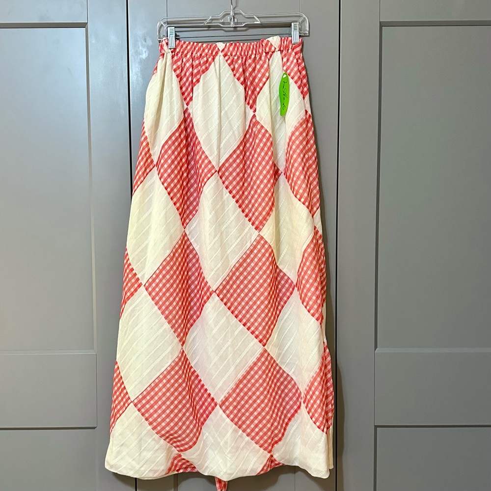 Mr. Hank Vintage 70s Maxi Skirt Harlequin Print Gingham Bubble Hem Deadstock OS